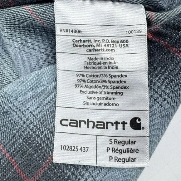 Carhartt Men's Relaxed Fit Plaid Long Sleeve Grey Blue Heavyweight Shirt Small - Picture 16 of 16